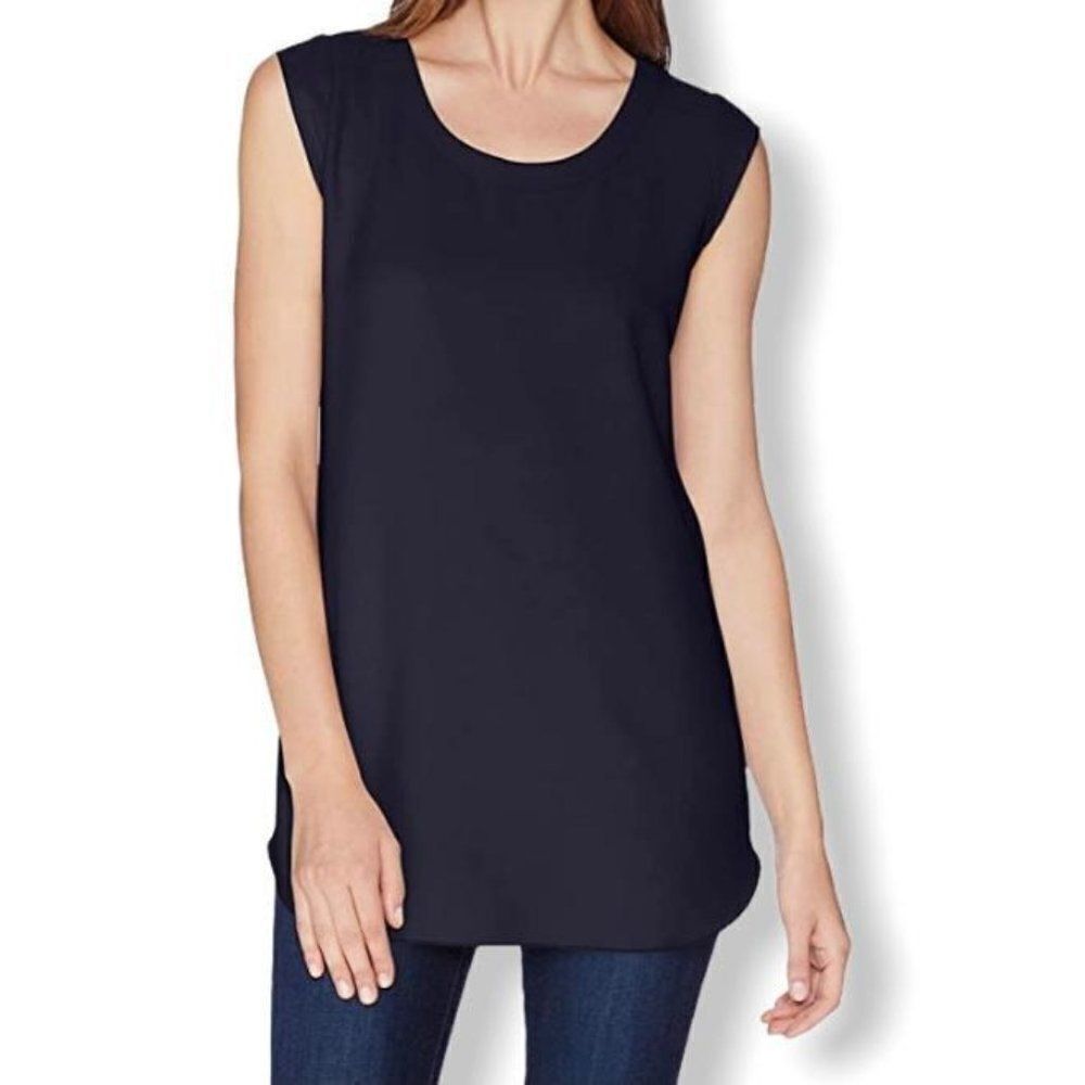 Daily Ritual Womens Navy Blue Sleeveless Scoop Neck Casual Blouse Top Size 4
